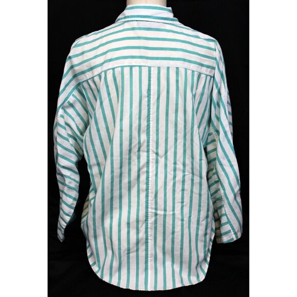 VTG 80s Summerfield Striped Button up Blouse Shirt Lg Teal Blue Preppy Classic - Picture 8 of 12